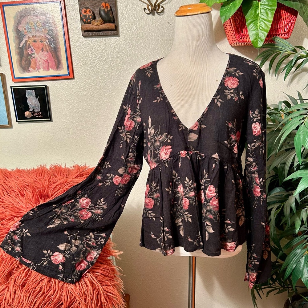 Size L Denim & Supply Ralph Lauren Bell Sleeve Peplum Blouse